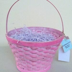 NWT Pink Woven Basket with Handle